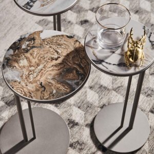 Table basse design haut de gamme Sting Cattelan Italia, plateau céramique Marmi sur base acier embouti, disponible chez D-Style Interior.