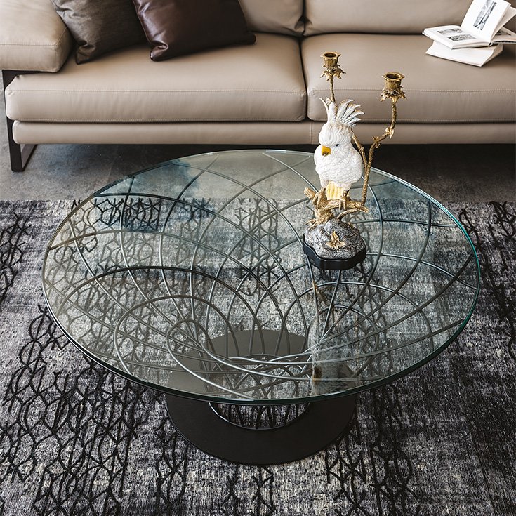 Table basse design haut de gamme Nido par Cattelan Italia, base acier laqué et plateau verre ou acier, disponible chez D-Style Interior.