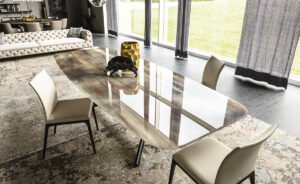 Planer Crystalart de Cattelan Italia, une table design haut de gamme en verre décoratif et acier laqué, alliant élégance, modernité et savoir-faire italien.