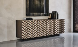 Buffet design haut de gamme Lavander par Cattelan Italia, finitions métalliques brossées avec nature tridimensionnelle, disponible chez D-Style Interior