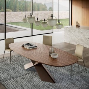 Tyron Wood table design haut de gamme avec base en acier laqué embossé par Cattelan Italia. Disponible chez D-Style Interior.