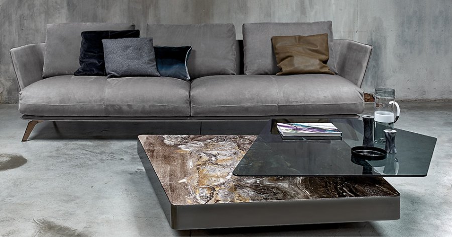Table basse design haut de gamme Final Cut Arketipo Firenze en verre fumé et marbre gris arabesque, disponible chez D-Style Interior.