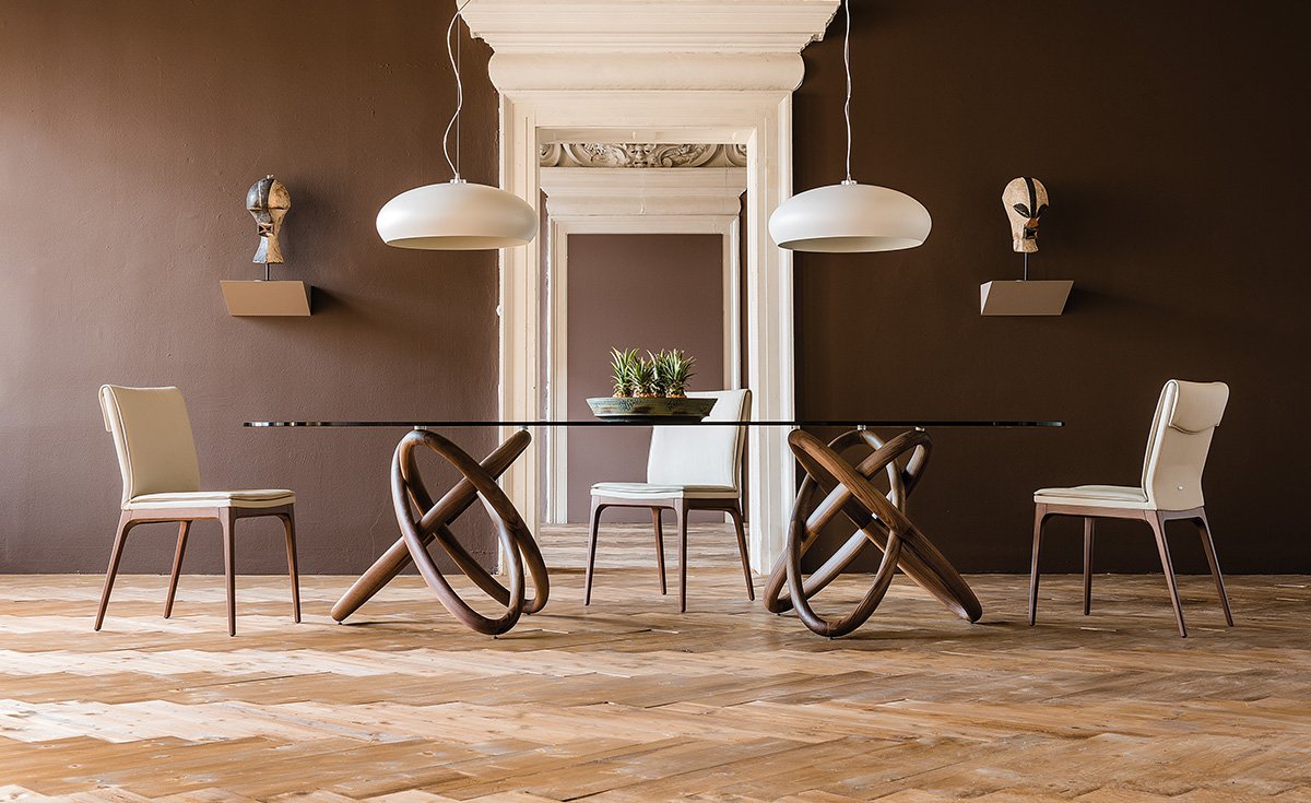 Carioca – Table design contemporain en verre et bois Cattelan Italia disponible chez D-Style Interior