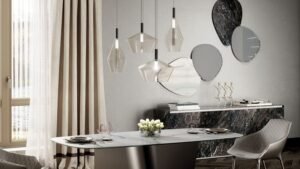 Suspension 24 Gradi design haut de gamme en verre soufflé transparent et acier poli par Reflex Angelo, élégante et contemporaine, disponible chez D-Style Interior