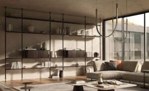Bibliothèque design haut de gamme Harbour Cattelan Italia, bibliothèque modulaire murale/plafond avec étagères bois, disponible chez D-Style Interior.