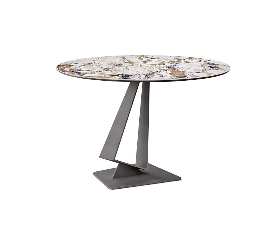 Roger Keramik table de Cattelan Italia marie base en acier laqué et plateau en céramique Marmi pour une élégance sculpturale d’inspiration italienne. Disponible chez D-Style Interior.