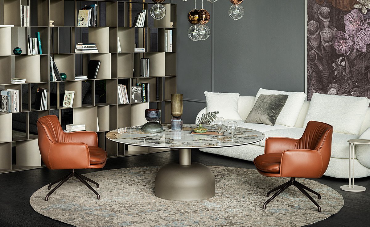 Ritz Lounge table de Cattelan Italia marie élégance sculpturale, base métallique et plateau en céramique luxueuse pour un salon raffiné et contemporain. Disponible chez D-Style Interior.
