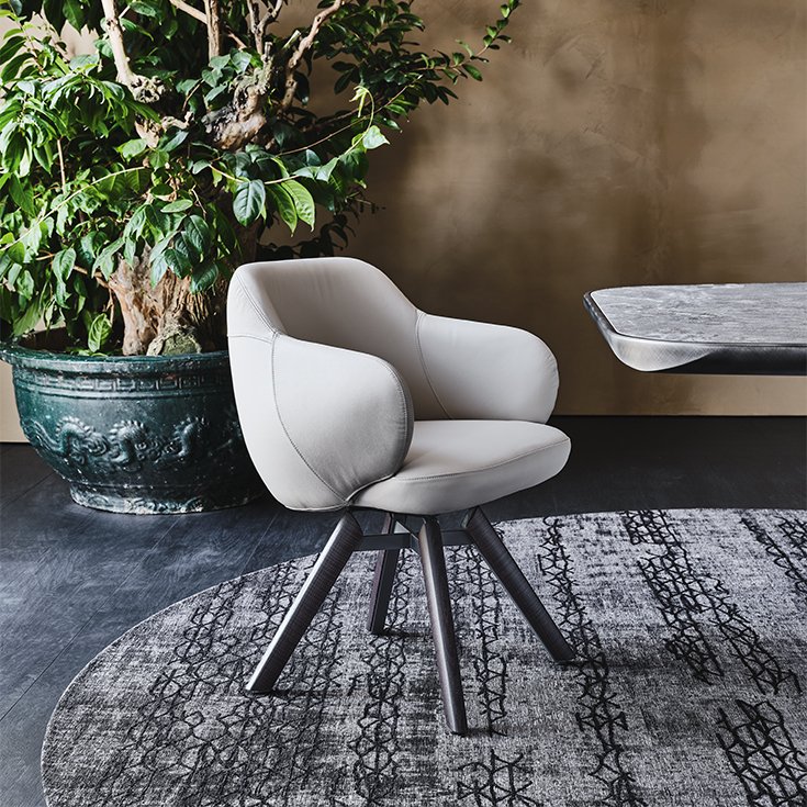 Bombè Chaise design de Cattelan Italia : design enveloppant, pieds bois et assise pivotante au confort raffiné. Disponible chez D-Style Interior.