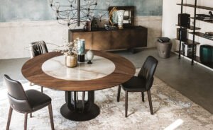 SOHO Ker-Wood table ronde design haut de gamme par Cattelan Italia, associant bois noble et céramique raffinée. Disponible chez D-Style Interior.