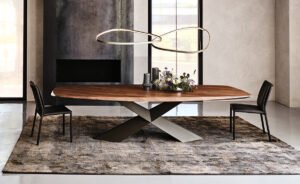 Tyron Wood table design haut de gamme avec base en acier laqué embossé par Cattelan Italia. Disponible chez D-Style Interior.