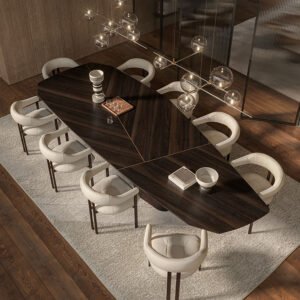 Senator Wood table de Cattelan Italia marie bois noble et acier laqué pour un design monumental et raffiné. Une création d’exception signée du savoir-faire italien. Disponible chez D-Style Interior.
