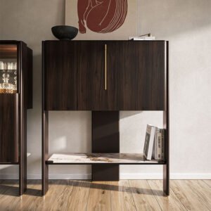 Buffet design haut de gamme Cremona par Cattelan Italia, porte coulissante anti-gravité avec structure bois et céramique, disponible chez D-Style Interior