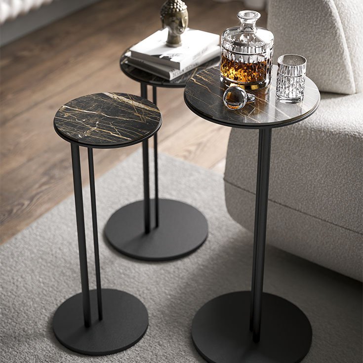 Table basse design haut de gamme Sting Cattelan Italia, plateau céramique Marmi sur base acier embouti, disponible chez D-Style Interior.