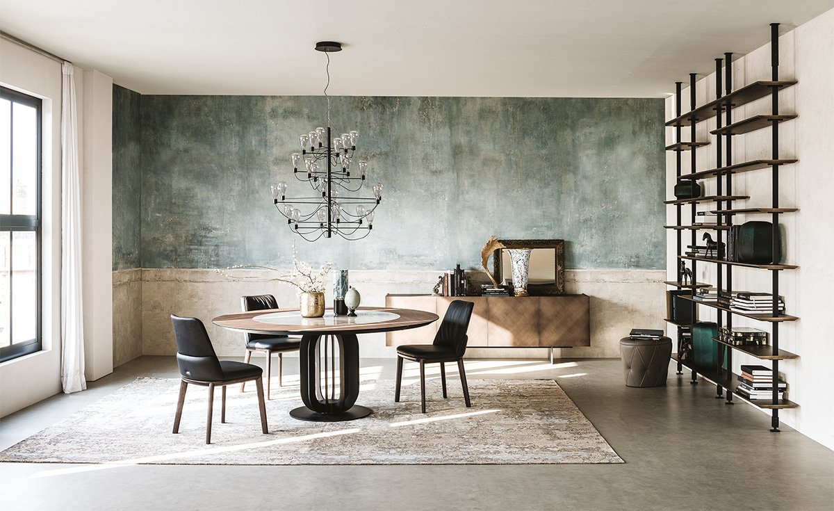 SOHO Ker-Wood table ronde design haut de gamme par Cattelan Italia, associant bois noble et céramique raffinée. Disponible chez D-Style Interior.