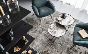 Table basse design haut de gamme Billy Keramik par Cattelan Italia, plateau céramique Marmi avec structure métallique, disponible chez D-Style Interior.