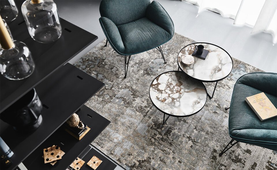 Table basse design haut de gamme Billy Keramik par Cattelan Italia, plateau céramique Marmi avec structure métallique, disponible chez D-Style Interior.