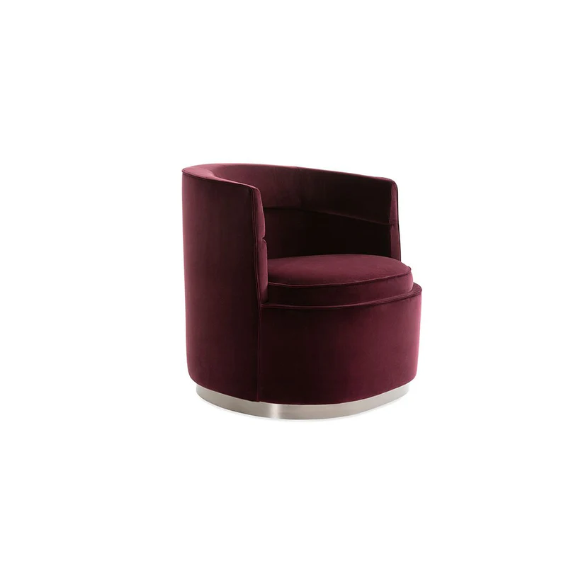 Duke | Fauteuil design haut de gamme Bentley Home en cuir ou tissu, base pivotante en acier finition gunmetal, disponible chez D-Style Interior.