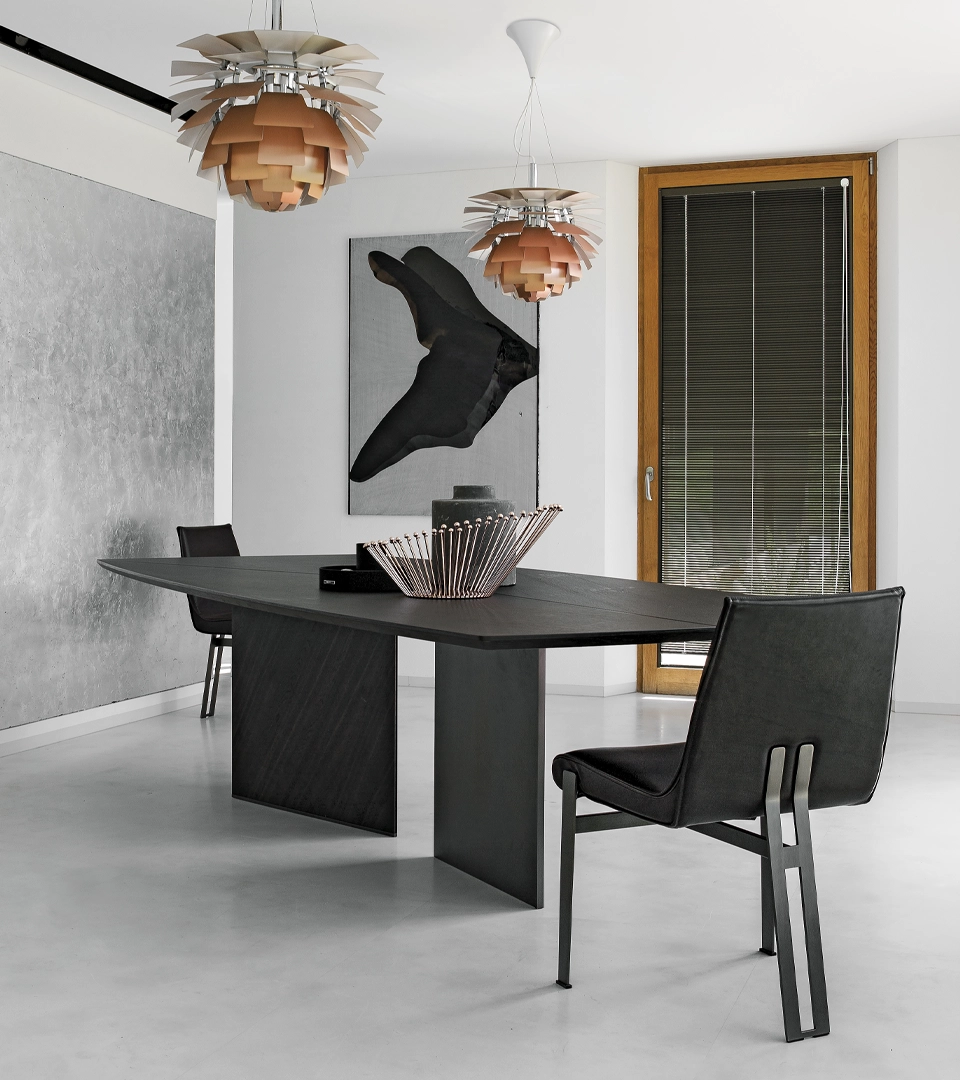 Table à manger design haut de gamme Epsilon par Arketipo, plateau bois et métal design Manzoni & Tapinassi, disponible chez D-Style Interior