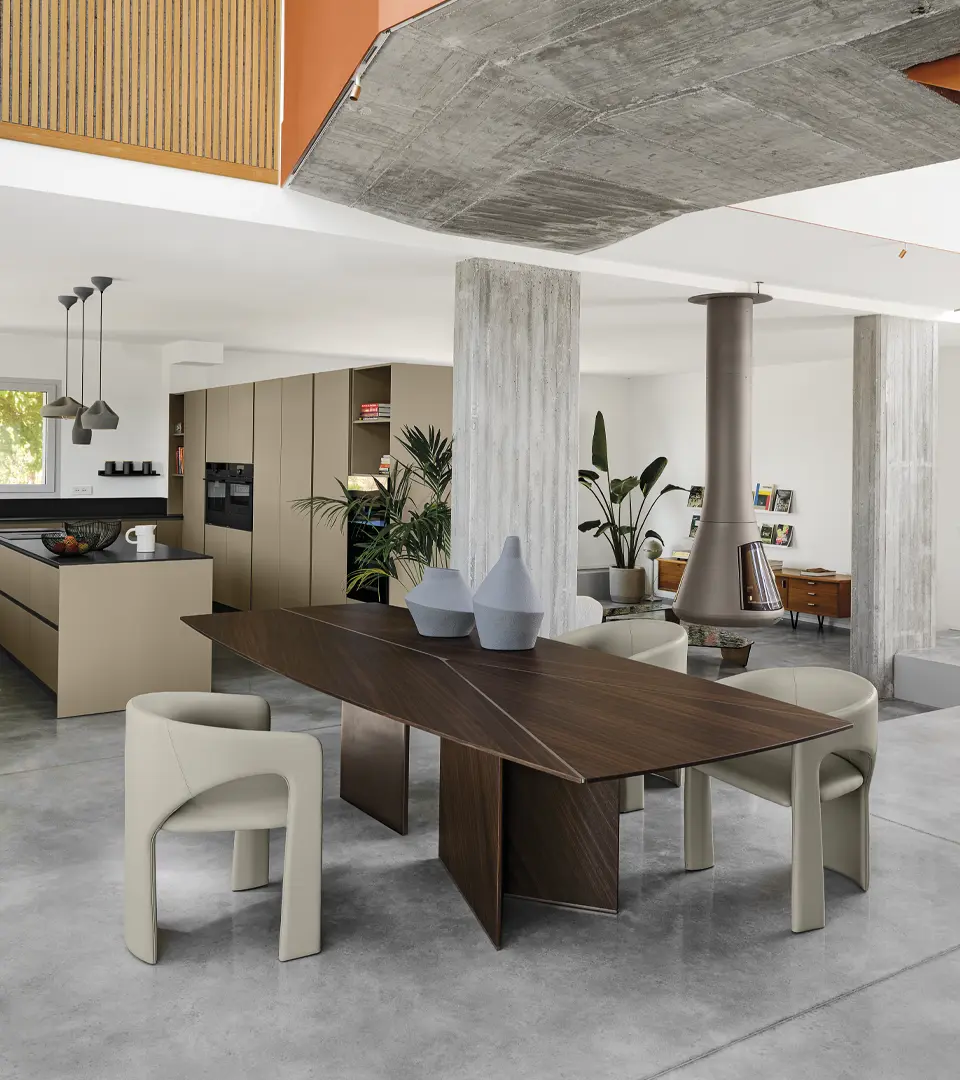 Table à manger design haut de gamme Epsilon par Arketipo, plateau bois et métal design Manzoni & Tapinassi, disponible chez D-Style Interior