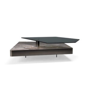 Table basse design haut de gamme Final Cut Arketipo Firenze en verre fumé et marbre gris arabesque, disponible chez D-Style Interior.