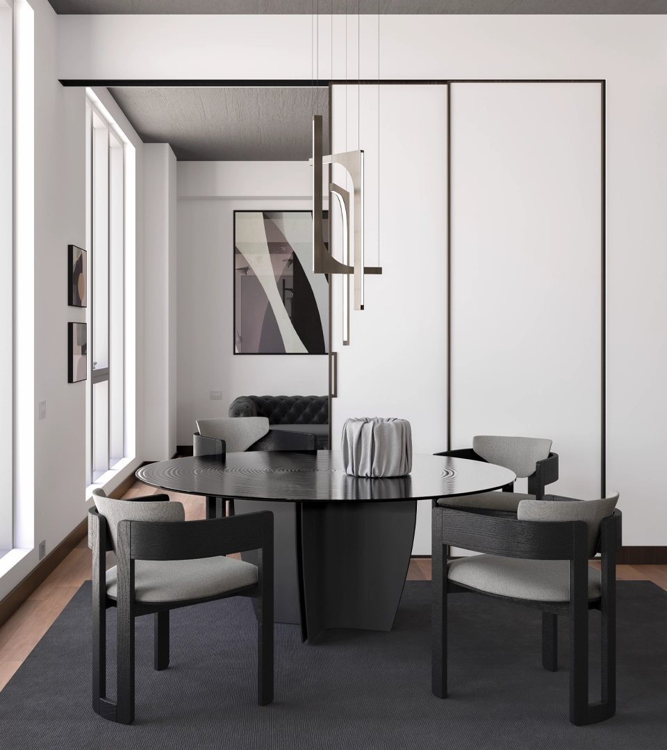 Table à manger design haut de gamme Gambler par Arketipo, plateau circulaire rayé design Lorenzo Remedi, disponible chez D-Style Interior