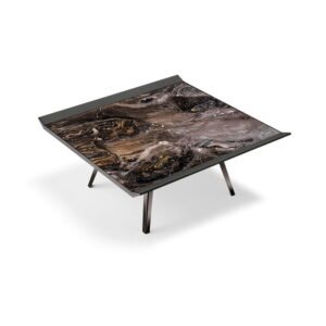 Table à manger design haut de gamme Moon Invaders Arketipo par Gino Carollo, en marbre, cuir et métal, disponible chez D-Style Interior.