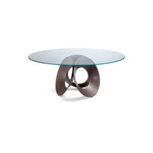 Table à manger design haut de gamme Oracle par Arketipo, base trois cercles métalliques avec plateau marbre, disponible chez D-Style Interior
