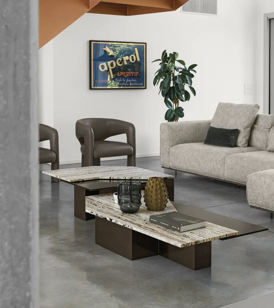 Roswell – Table basse design en marbre et verre Arketipo par Mauro Lipparini