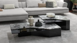 Roswell – Table basse design en marbre et verre Arketipo par Mauro Lipparini