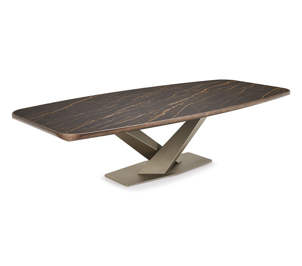Stratos Keramik Premium table design haut de gamme par Cattelan Italia, base en acier embossé et plateau en céramique Marmi Premium. Disponible chez D-Style Interior.