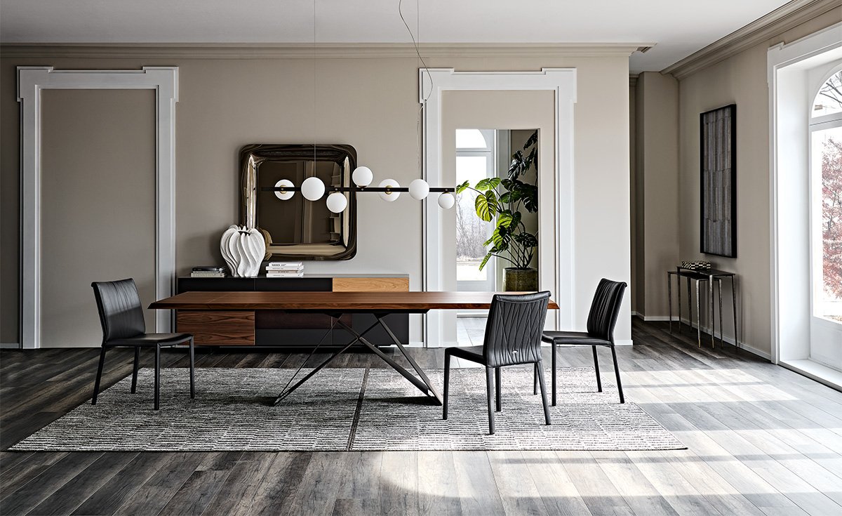 Premier Wood Drive table extensible en bois et acier laqué signée Cattelan Italia, alliant élégance naturelle, innovation et design contemporain. Disponible chez D-Style Interior.