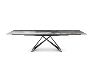Premier Crystalart Drive table de Cattelan Italia allie verre artistique et structure en acier. Un design extensible élégant et innovant. Chez D-Style Interior.