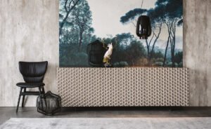 Buffet design haut de gamme Royalton par Cattelan Italia, motif géométrique tridimensionnel hypnotisant avec portes polyuréthane, disponible chez D-Style Interior