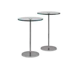 Table basse design haut de gamme Gliss par Cattelan Italia, table basse ronde acier inoxydable et chromé avec plateau verre, disponible chez D-Style Interior.