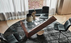 Valentino table de Cattelan Italia, une pièce iconique alliant marbre, bois et verre. Design sculptural et finitions d’exception. Disponible chez D-Style Interior.