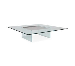 Table basse design haut de gamme Carrè par Cattelan Italia, en verre courbé avec cavité centrale carrée, disponible chez D-Style Interior.