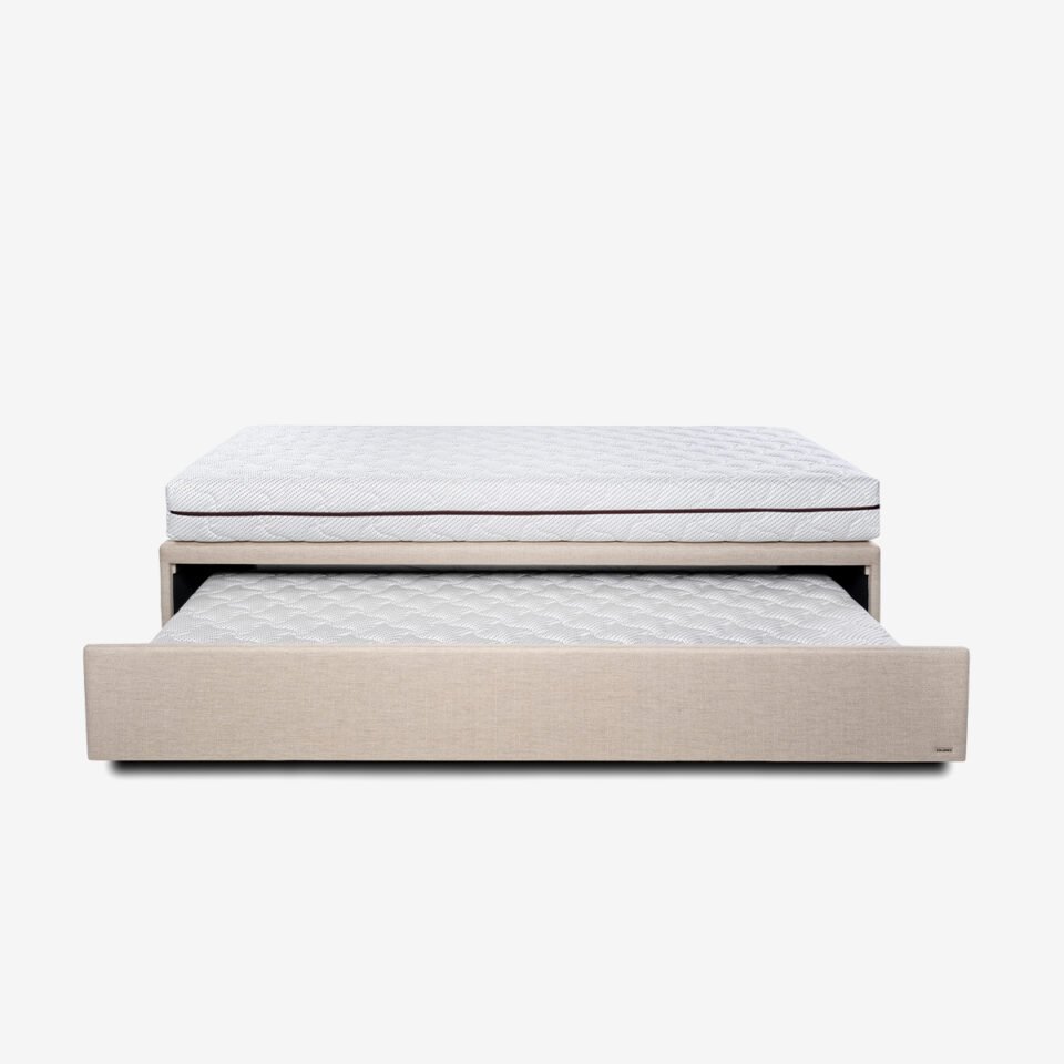 Canapé-lit design haut de gamme Duetto Colunex, avec tiroir de rangement et deux matelas, disponible chez D-Style Interior.
