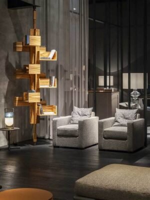 Bibliothèque design haut de gamme Albero par Poltrona Frau, structure noyer massif rotative 360°, disponible chez D-Style Interior