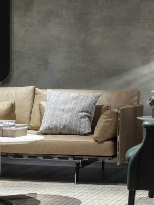 Canapé design haut de gamme Clayton par Poltrona Frau, structure sangles cuir tressées main avec piqûres X, disponible chez D-Style Interior