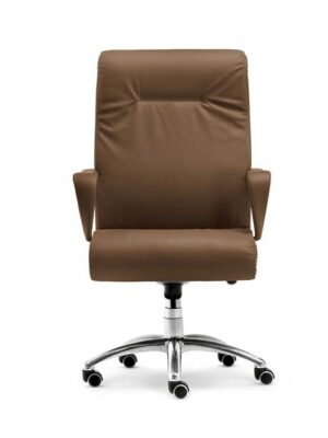Chaise de bureau design haut de gamme Forum Executive Poltrona Frau, cuir Pelle Frau ColorSphere, base pivotante en aluminium poli.