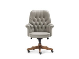 Oxford Chaise de bureau haut de gamme Poltrona Frau, structure en hêtre massif, cuir Pelle Frau avec capitonnage artisanal, piètement à cinq branches en aluminium noir. Disponible chez D-Style Interior.