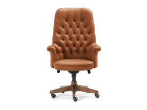 Oxford Chaise de bureau haut de gamme Poltrona Frau, structure en hêtre massif, cuir Pelle Frau avec capitonnage artisanal, piètement à cinq branches en aluminium noir. Disponible chez D-Style Interior.