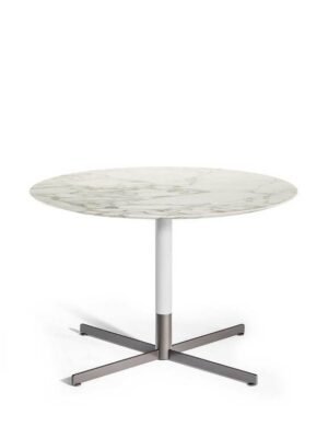 Bob Bistrot | Table basse design ronde haut de gamme Poltrona Frau, plateau rond en marbre Calacatta Oro, Fenix NTM® ou bois, piètement en acier bruni satiné, disponible chez D-Style Interior