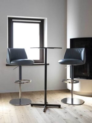Bob Bistrot | Table ronde 110cm design haut de gamme Poltrona Frau, plateau en marbre, bois ou Fenix NTM®, piètement en acier bruni satiné, disponible chez D-Style Interior