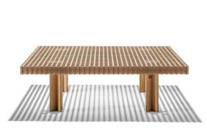 Kyoto | Table basse design haut de gamme Poltrona Frau, plateau frêne massif avec inserts noyer Canaletto, pieds X amovibles, finition laquée noire ou naturelle, disponible chez D-Style Interior