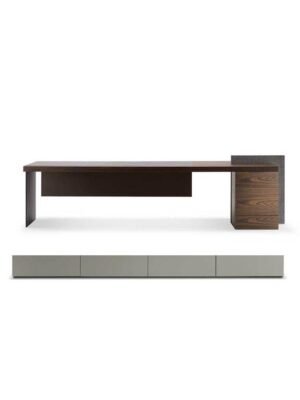 H_O Bureau design haut de gamme par Poltrona Frau, cuir Re-Saddle et noyer Canaletto, design minimaliste italien disponible chez D-Style Interior
