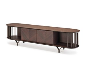 Meuble TV design haut de gamme Costes TV par Cattelan Italia, structure bois avec inserts métalliques bronze, disponible chez D-Style Interior