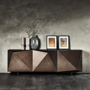Buffet design haut de gamme Kayak par Cattelan Italia, design sculptural avec finitions brossées Bronze ou Gris, disponible chez D-Style Interior