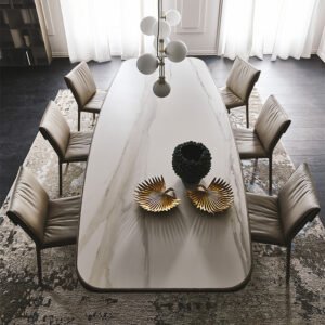 Stratos Keramik Premium table design haut de gamme par Cattelan Italia, base en acier embossé et plateau en céramique Marmi Premium. Disponible chez D-Style Interior.