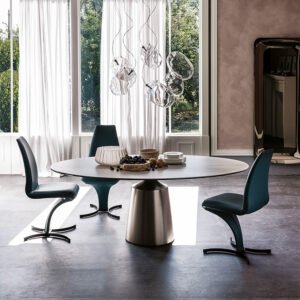 Yoda Keramik table design haut de gamme en céramique Marmi avec base sculpturale en acier. Disponible chez D-Style Interior.